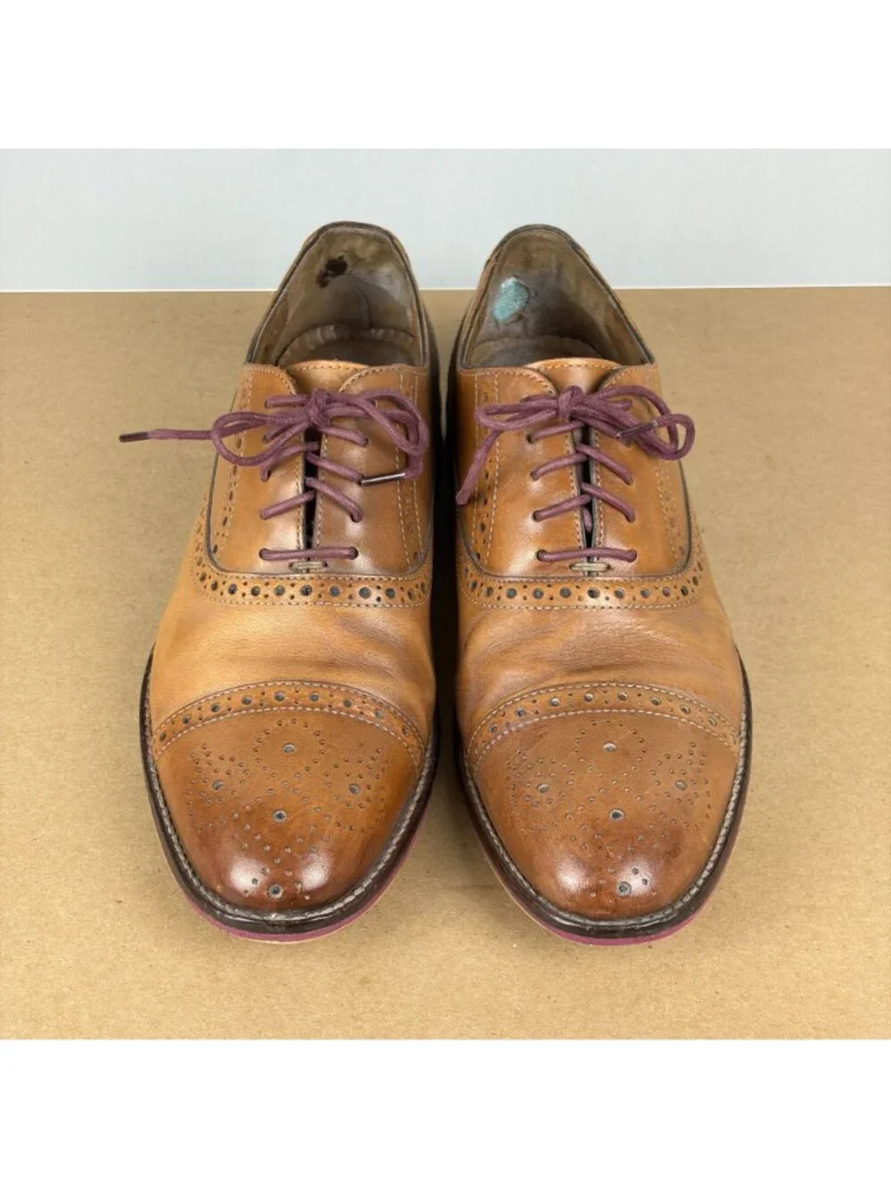 Johnston & Murphy Conrad Cap Toe Leather Oxford Shoes Mens 8 Light Brown Tan